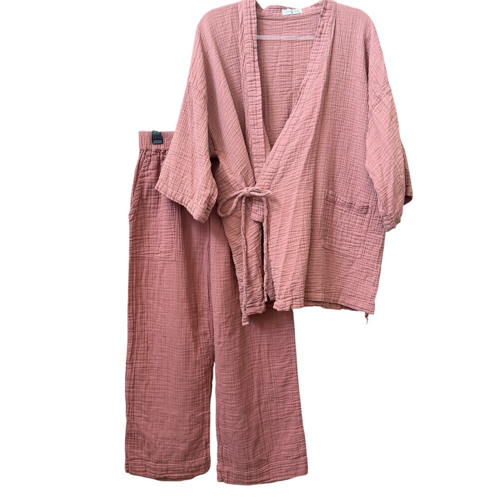 Odd Bird Womens Two Piece Set XL Kimono Top Wide Leg Pant Gauze Lagenlook